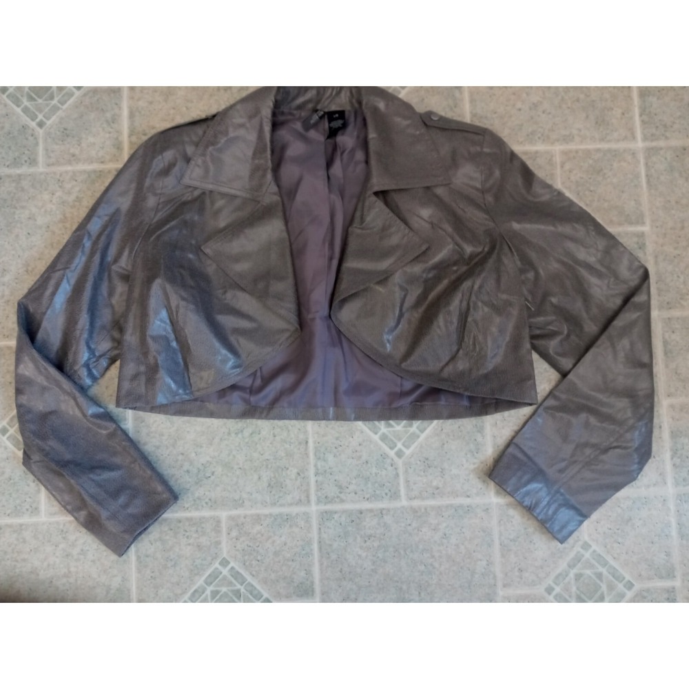 NEW Women's BISOU BISOU Gray Faux Leather Biker Jacket Size Large